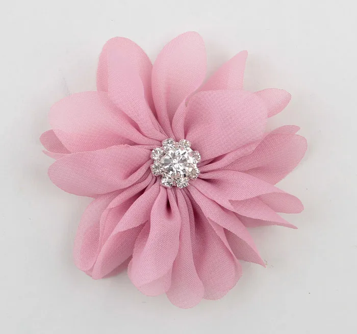 Yundfly-Flor de Gasa DIY de 7cm con bot&oacute;n de diamantes de imitaci&oacute;n para accesorios de pelo para ni&ntilde;as, flores de cabello de tela, 10 Uds.-5