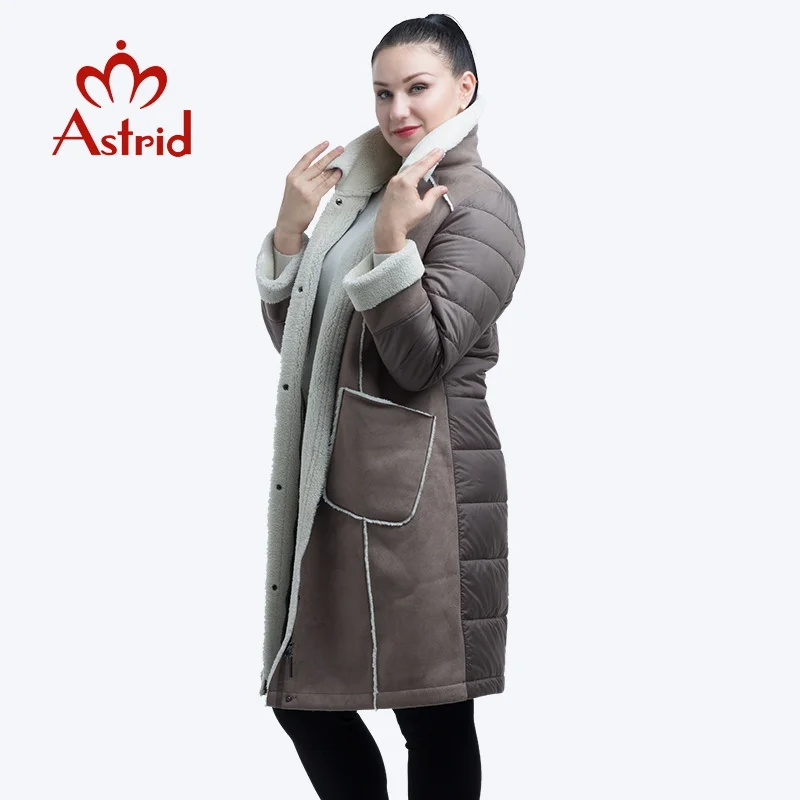 2019 Astrid новая зимняя куртка женская плюс размер парка однотонная кожаная одежда
