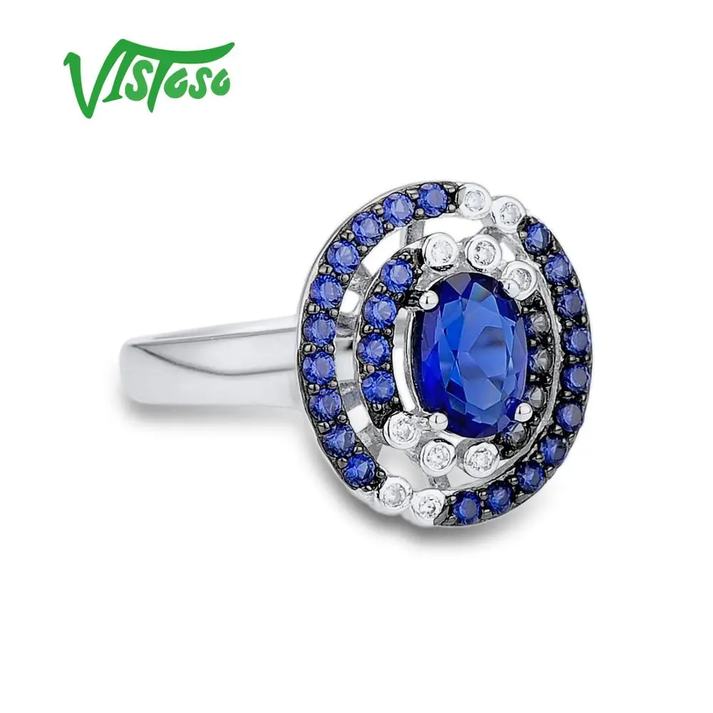 Кольцо VISTOSO из серебра 925 пробы для женщин гламурные круглые синие нано