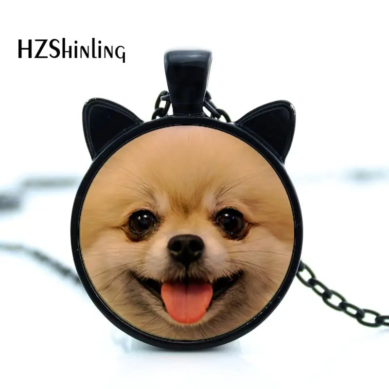 CN-00780 2017 New Smiling Pomeranian Necklace Little Pomeranian Pendant Jewelry Round Picture Necklace HZ2