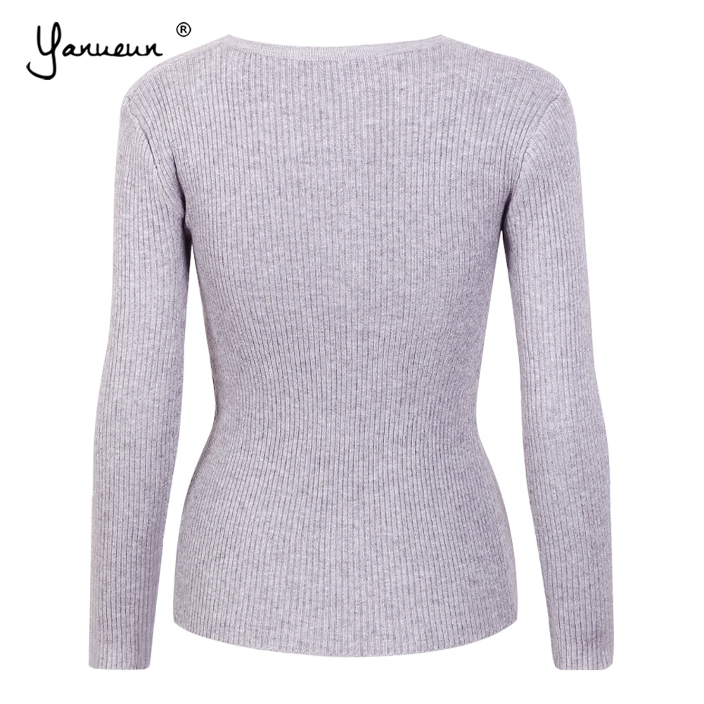 Yanueun 2018 Autumn Winter New Hot Women Sweaters and Pullovers Buttons Knitted Tops Long Sleeve Knit Jumpers Slim | Женская одежда