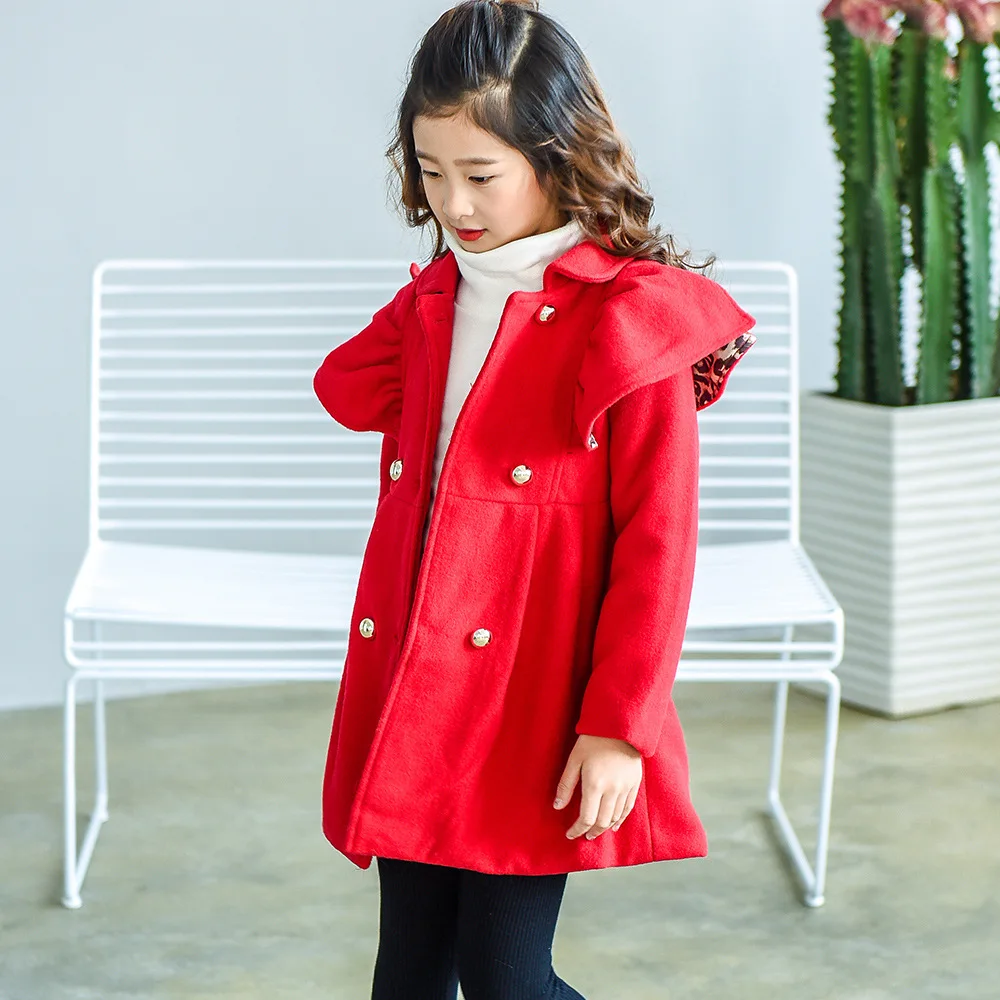 

Шерстяное пальто для девочек, леопардовая шерстяная куртка для девочек, детская одежда