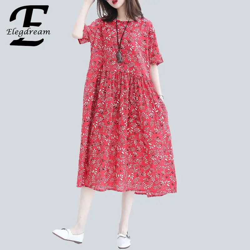 Elegdream/большие размеры женская мода принт лето 2019 повседневное богемное платье