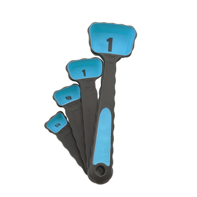 4pcs blue spoon 4 шт. силиконовые портативные мерные стаканы ложки складные кухонные принадлежности для измерения качества еды кухонные принадлежности для готовки - Цвет: 4pcs blue spoon