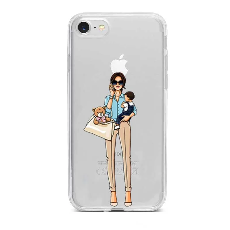 Moda Mae Do Bebe Caso Menina Para o iphone XR XS MAX 8 6 7 Plus 5 4 Мягкий ТПУ Прозрачный mulher Tampa Telefone Fundas