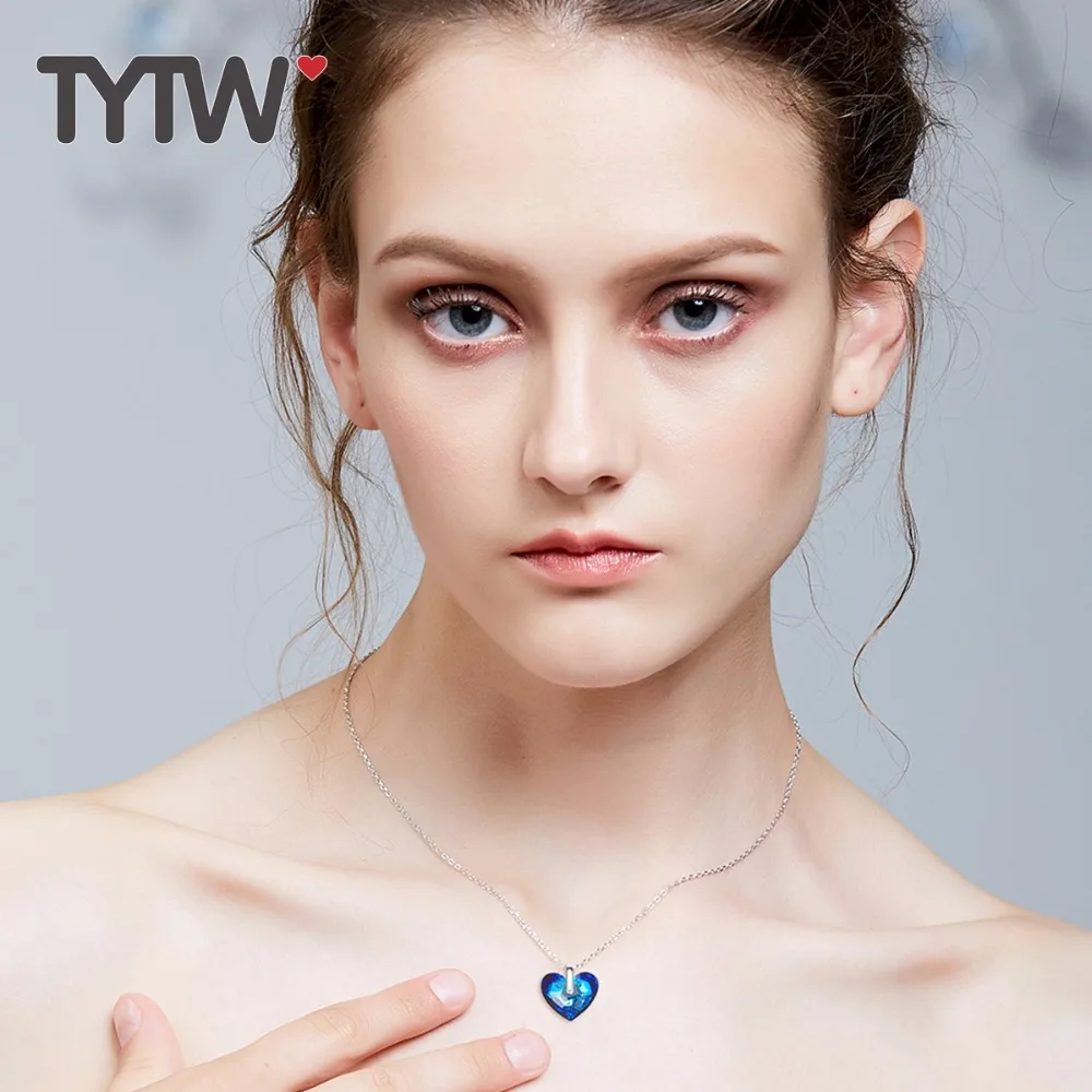 Женские Австрийские ожерелья TYTW с кристаллами кулон в виде сердца океана Синий