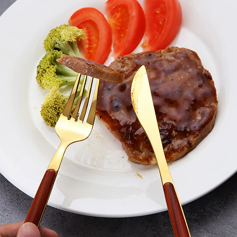 Steak Knife Dinner Fork Spoon Flatware Set Stainless Steel Dinnerware Soup Scoop Golden Tableware kitchen Accessory |