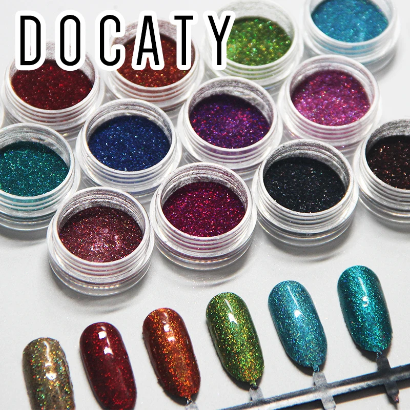 Docaty Новый 3D цветной Блестящий Порошок для ногтей 1 коробка голографический сахар