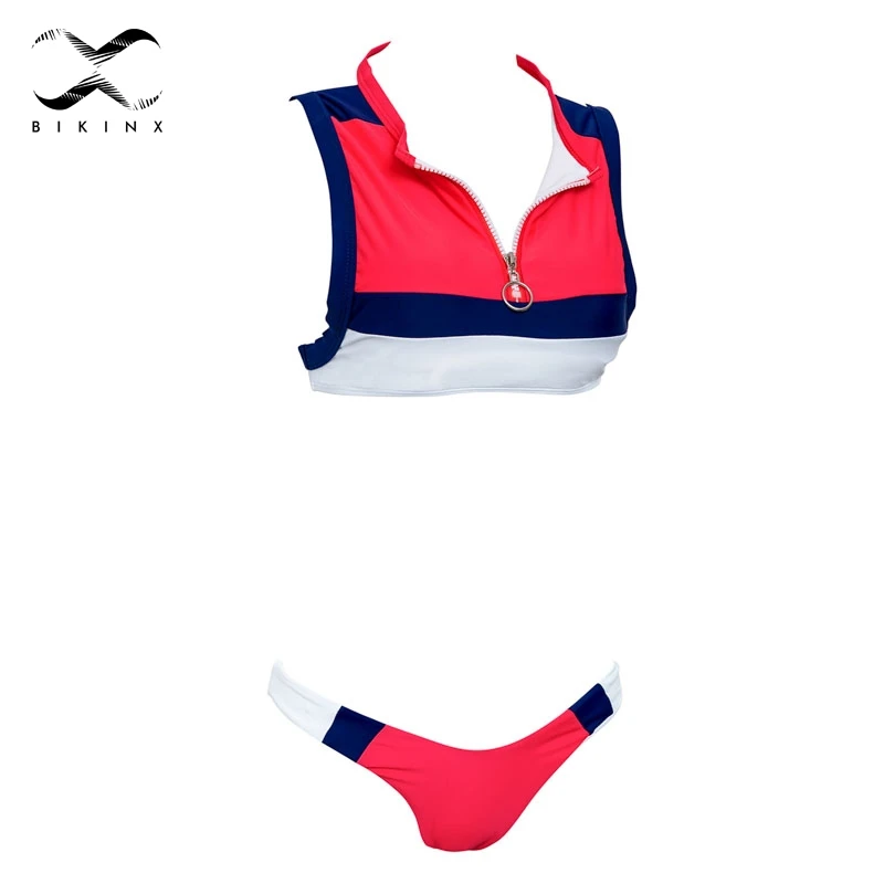 Красный Bikinx спортивный купальник на молнии для женщин, бразильские стринги, женское бикини, пуш-ап, купальник,, Сексуальное Желтое Бикини, купальный костюм - Цвет: Красный