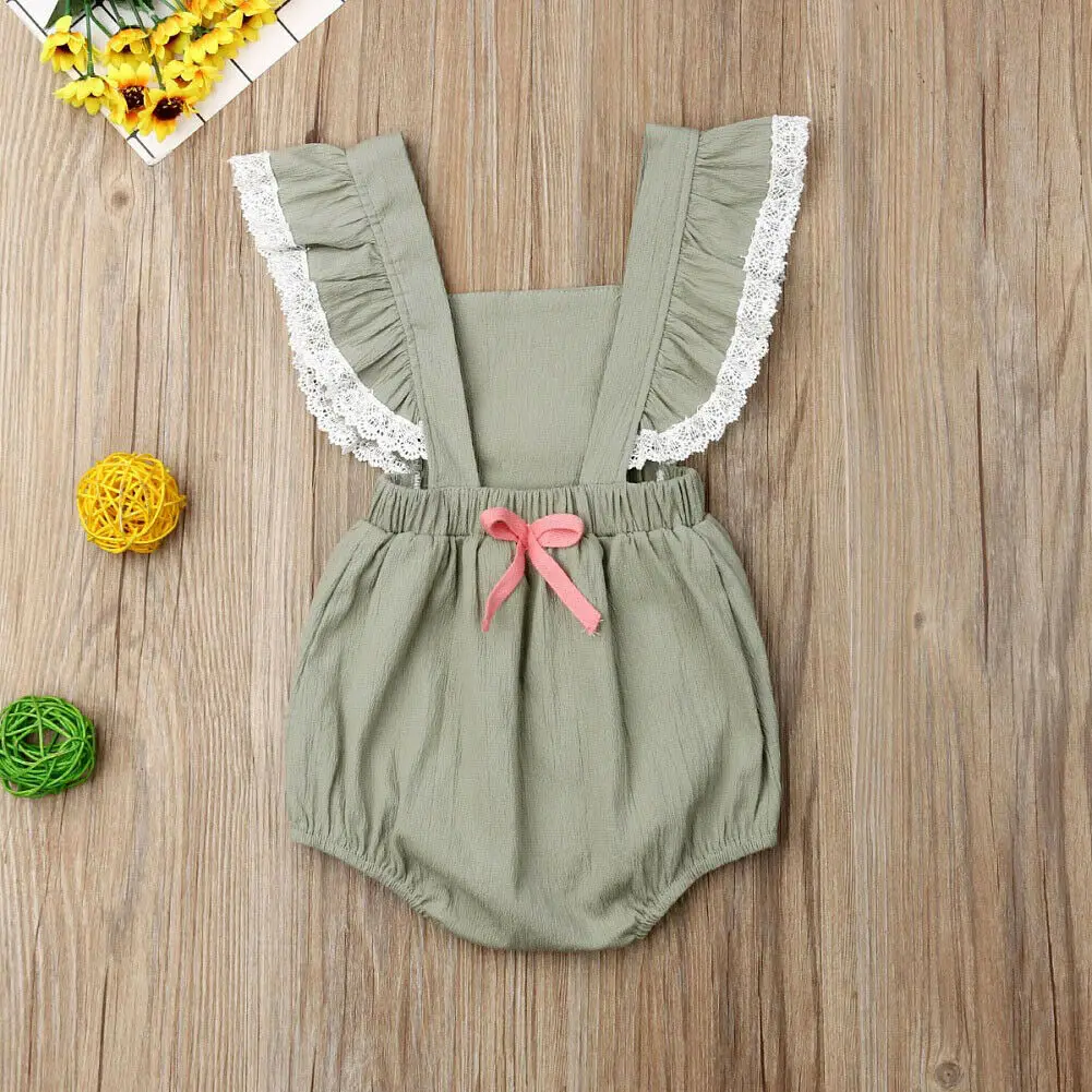 Милая Одежда для новорожденных девочек комбинезон с оборками и рукавами летняя