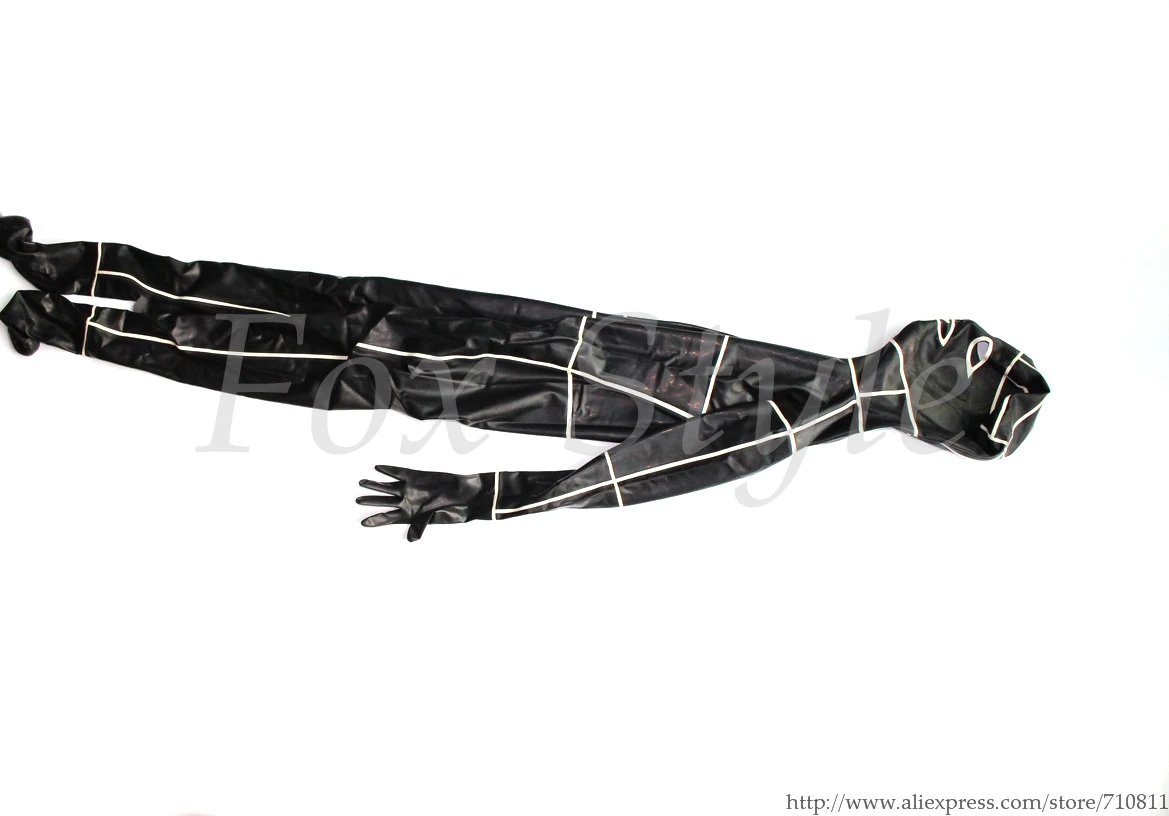 Женские латексные костюмы кошки с полным покрытием в полоску черно белые размер S