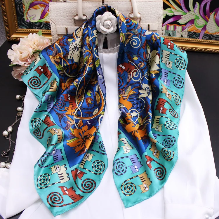 Capuchin Cat Print Women's Scarf New Fashion Cartoon Square Scarves Shawls Neck Wear Scarfs Accessory Beach Cloth 88x88cm FJ133 |