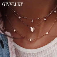 free shipping delicate gold star chain necklace gift chic crystal water drop tassel heart pendant necklaces for women