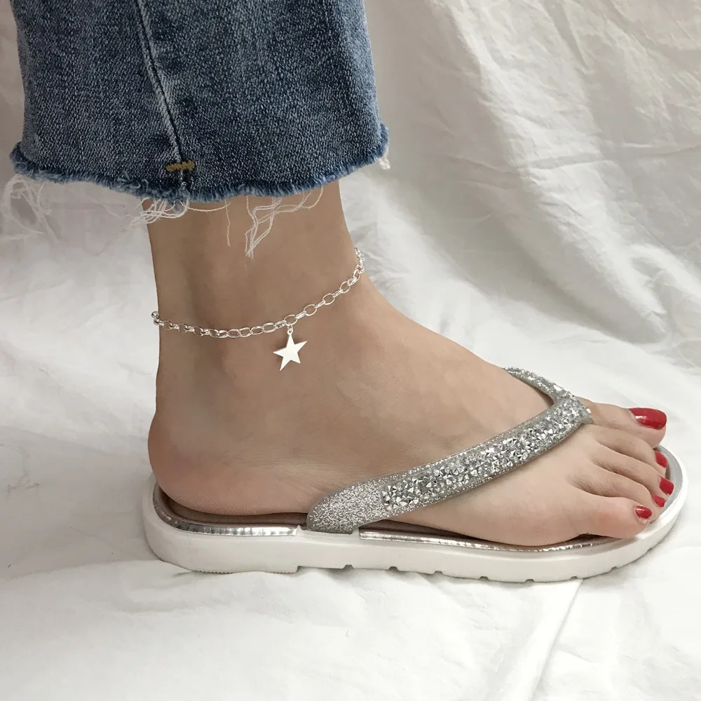 Женский браслет на ногу из серебра 925 пробы с круглой цепочкой|Анклеты| |