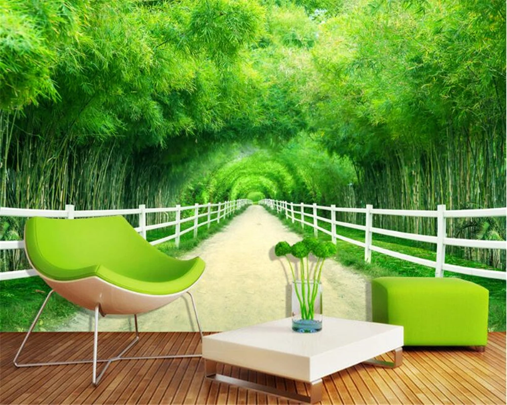 

beibehang High-end interior decoration painting wallpaper bamboo forest fence path fresh 3D TV background wall papers home decor