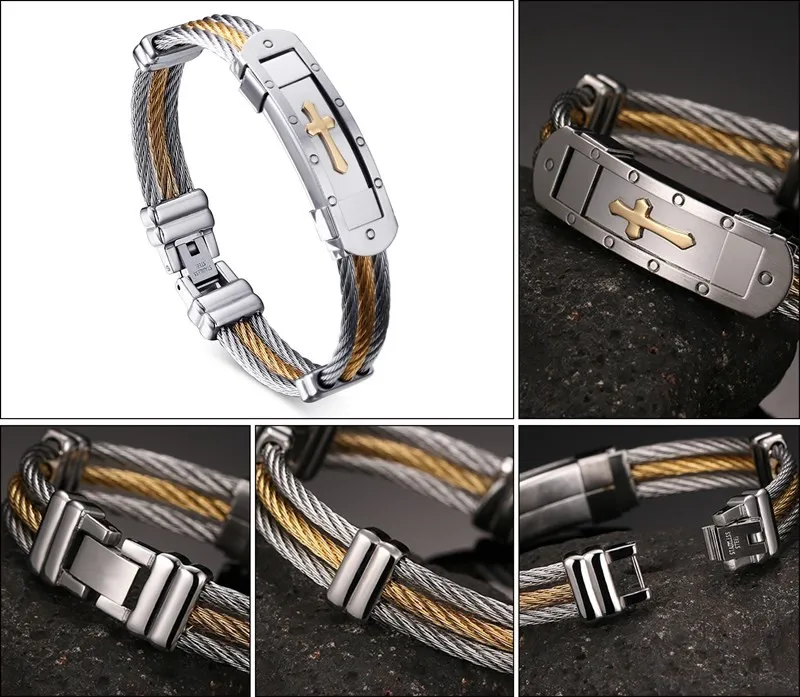 

2020new Cross Cuff Bracelet Men Jewelry 20cm Stainless Steel Wire Chain Souvenirs and gifts for Male