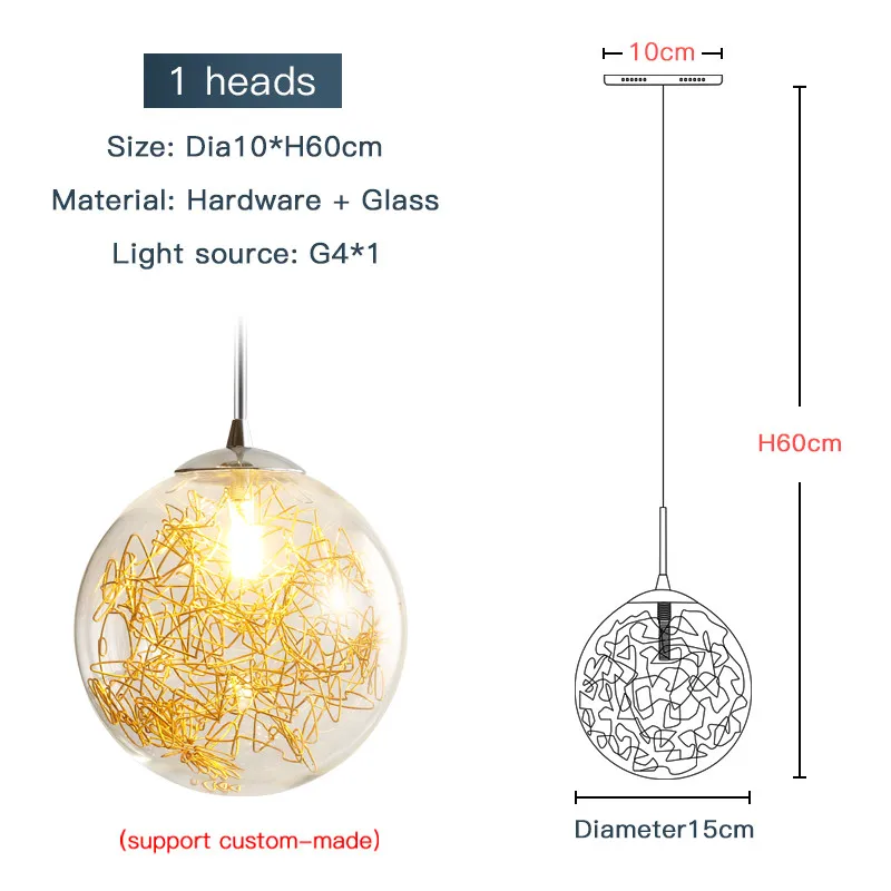 1 head Art deco custom villa circular hand blown round glass spiral hanging high ceilings staircase modern lights for home chandelier - Цвет абажура: 1 head
