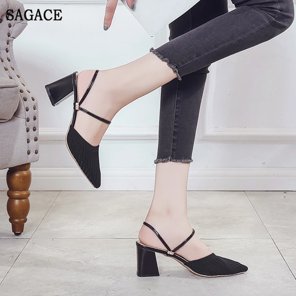 Сандалии SAGACE женские на квадратном каблуке модные однотонные сетчатые без