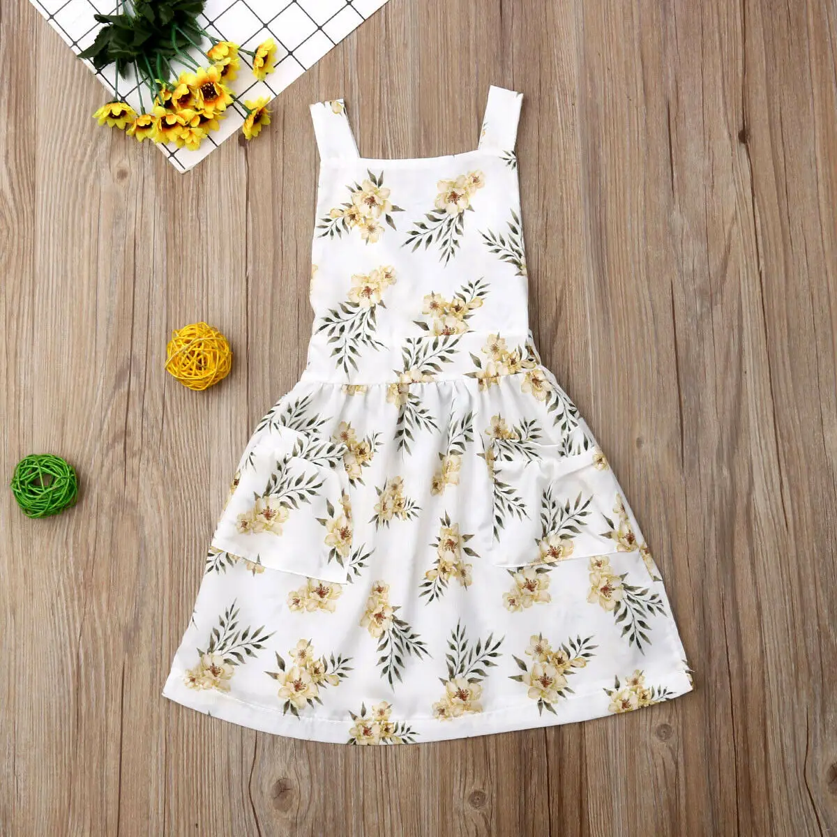 Летняя одежда для маленьких девочек комбинезон с цветочным принтом платье на