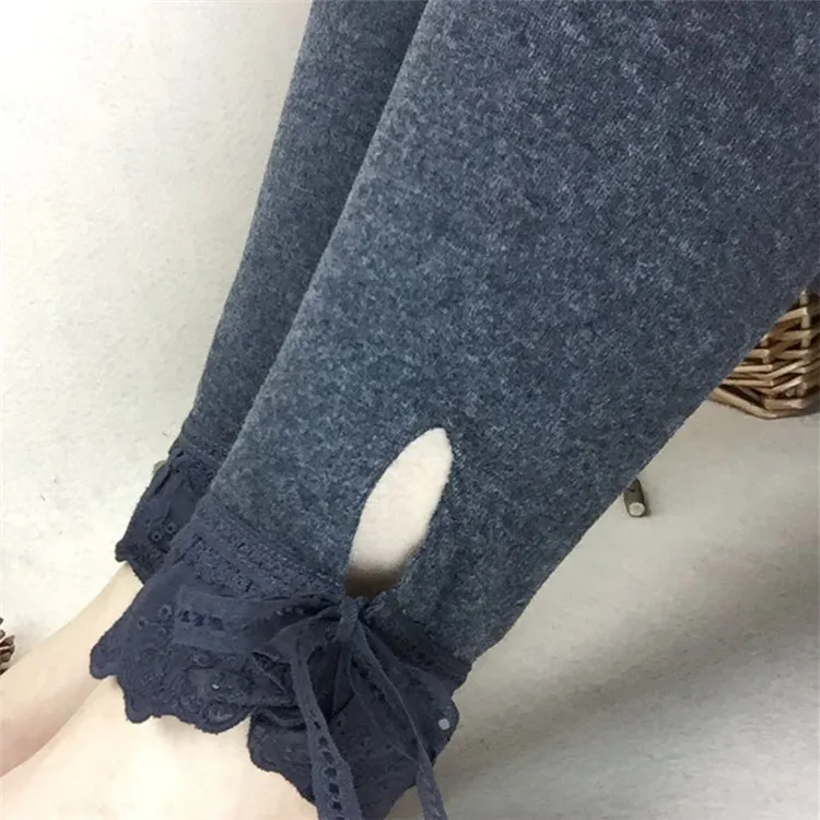 dark gray 1050 Повседневные леггинсы в японском стиле Mori Girl, однотонные, с эластичной резинкой на талии, кружевные трикотажные хлопковые базовые леггинсы для размера плюс, женские 1050 - Цвет: dark gray 1050
