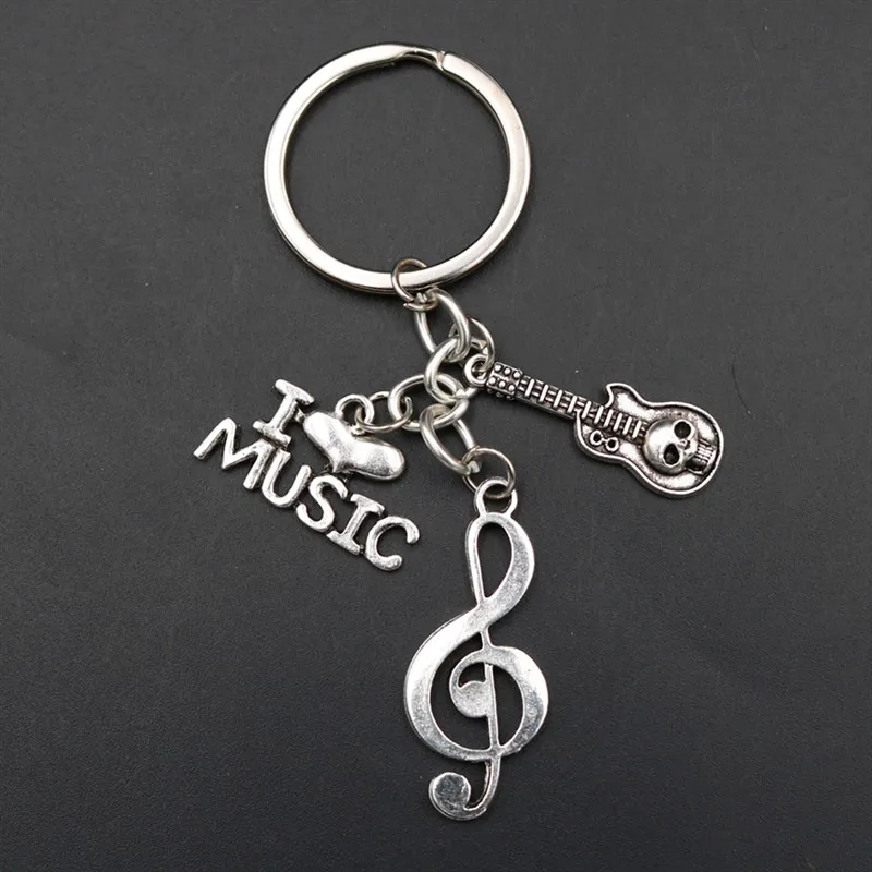 

1pc I Love Music Charm Music Symbol & Skull Guitar Creative Handmade Metal keychain - Love Music Love Life A1870