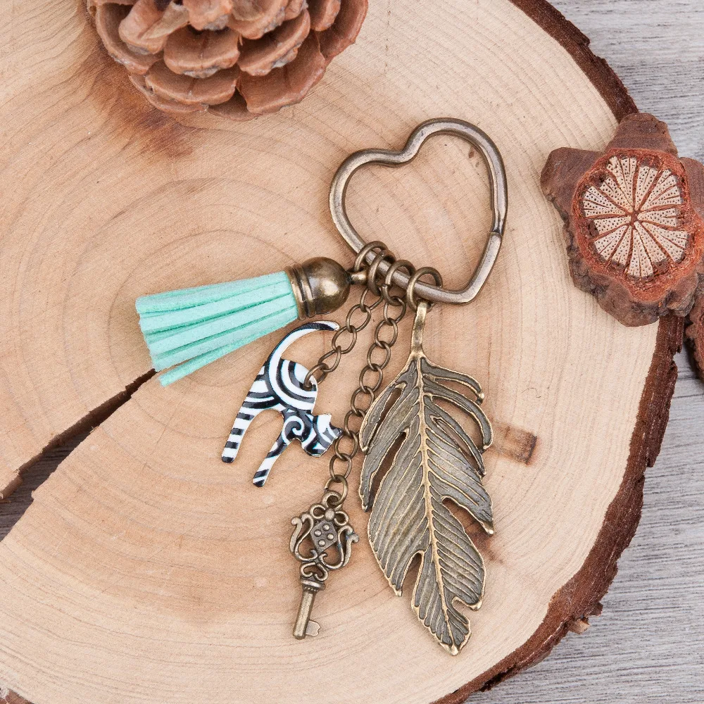 Doreen Box антикварные бронзовые брелки и кольца для ключей винтажный кулон с перьями