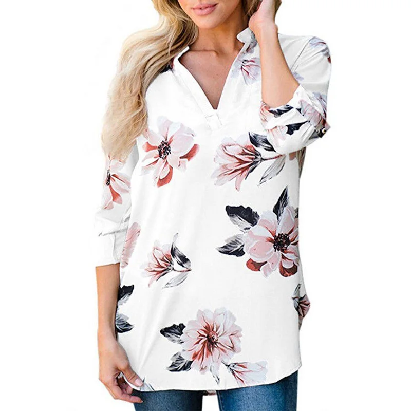 Цветочный принт Для женщин блузка сексуальный три четверти рукав Повседневное с