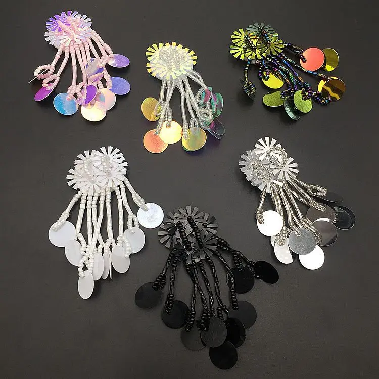 

4 шт./лот, ручная работа, расшитая бисером, полиэстер, кисточка, расшитая блестками, кружевная лента, сделай сам, шитье, свадебное представлен...