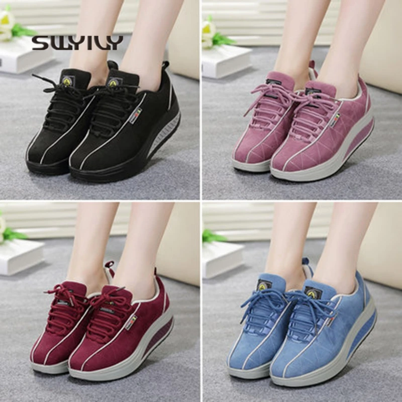 

SWYIVY Women Toning Shoes Platform Lose Weight Lady Sneakers 2018 New Height Increasing Female Slimming Swing Shoes Light Weight