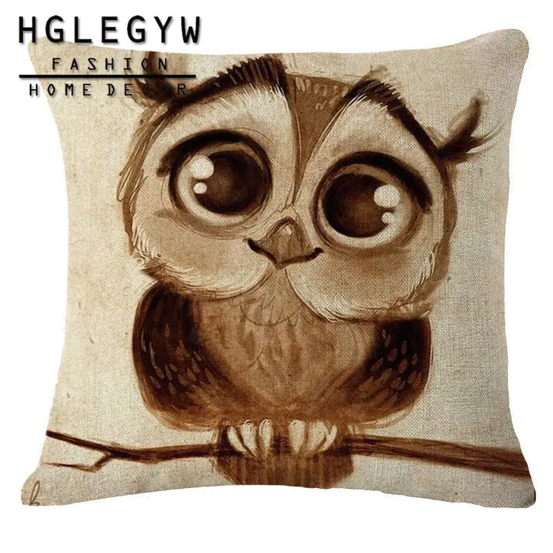HGLEGYW 18'' Owl Pillow Case Throw Pillowcase Cotton Linen Printed Pillow Covers For Office Home