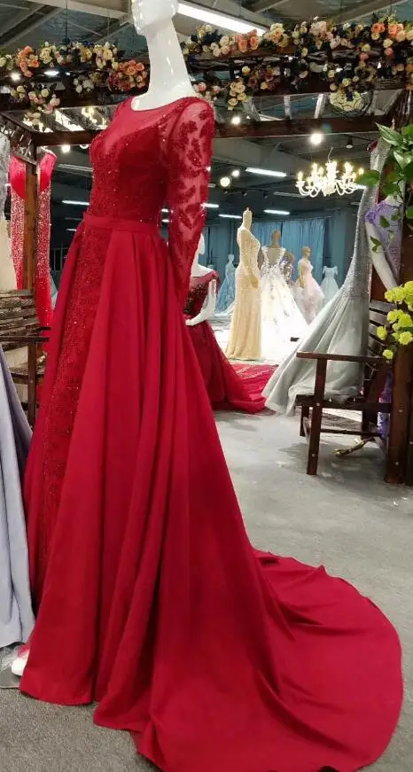 burgundy CloverBridal, высокое качество, длинные рукава, розовое, темно-синее, серебряное, красное, роскошное, с бисером, вечернее платье с длинным шлейфом - Цвет: burgundy