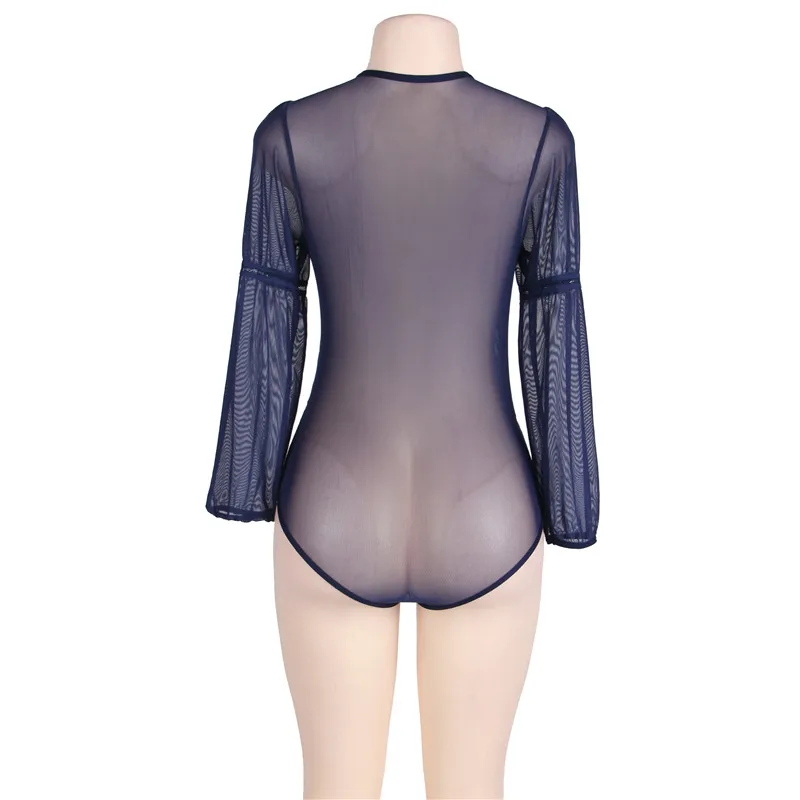 Женское боди с глубоким V образным вырезом длинным рукавом и цветочным