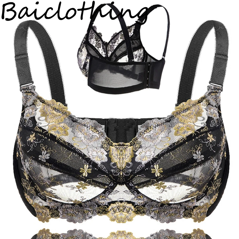 BAICLOTHING, Прямая поставка, женское нижнее белье с полным покрытием, на косточках, без подкладки, с цветочной вышивкой, UnlinedBra, 40, 42, 44, 46, 48 B, C, D, E, F, G