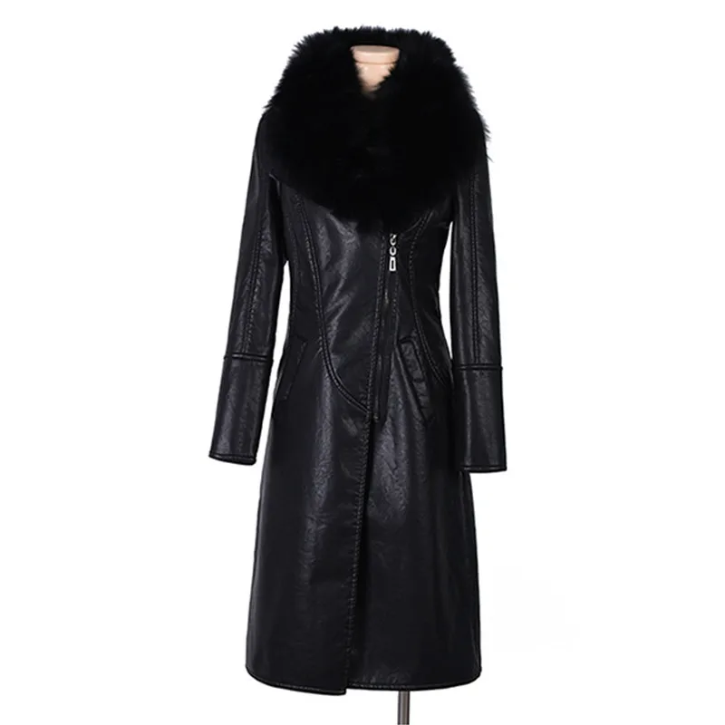 Женская кожаная куртка замшевое пальто 2018 зимнее из искусственной кожи с длинным рукавом мотоциклетная
