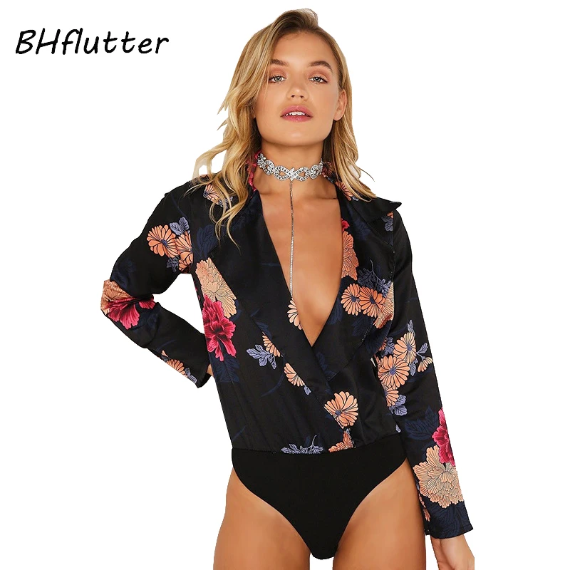 Женский комбинезон с длинным рукавом BHflutter повседневный цветочным принтом и