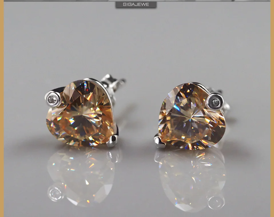 GIGAJEWE Муассанит Золотая круглая огранка общая 2.5ct выращенные лабораторно алмазы 2-зубец Серебряные серьги Модные украшения подарок девушке