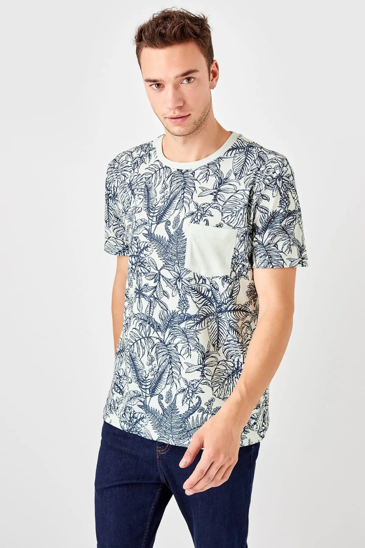 Trendyol Зеленая Мужская печатная новая футболка TMNSS19TS0565|Мужские футболки| |