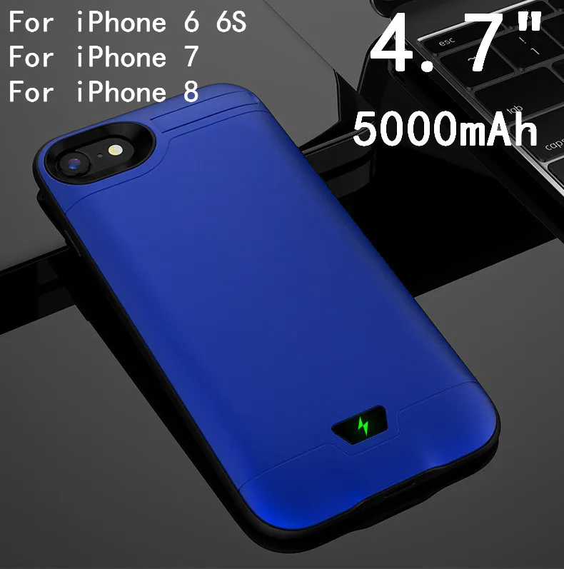 For iPhone 7-Blue 5000/8000 мАч запасной внешний аккумулятор чехол для iPhone 6 6S 7 8 Plus тонкий ультра тонкий чехол для зарядки чехол для зарядного устройства - Цвет: For iPhone 7-Blue