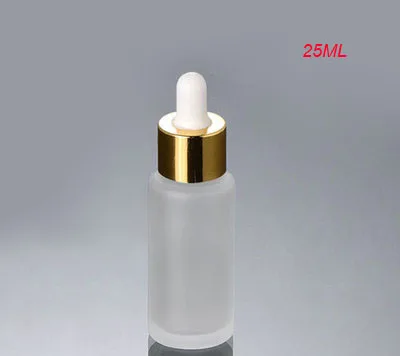 25ML frosted glass dropper  bottle with gold collar and white top , empty 25ml frost glass bottle with dropper for essential oil