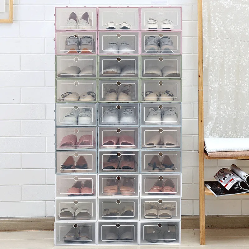 

1pc Women/Men DIY Folding Shoebox Clamshell Shoes Storage Box Transparent Boots Organize Colored Plastic Finishing Box Shoe Rack
