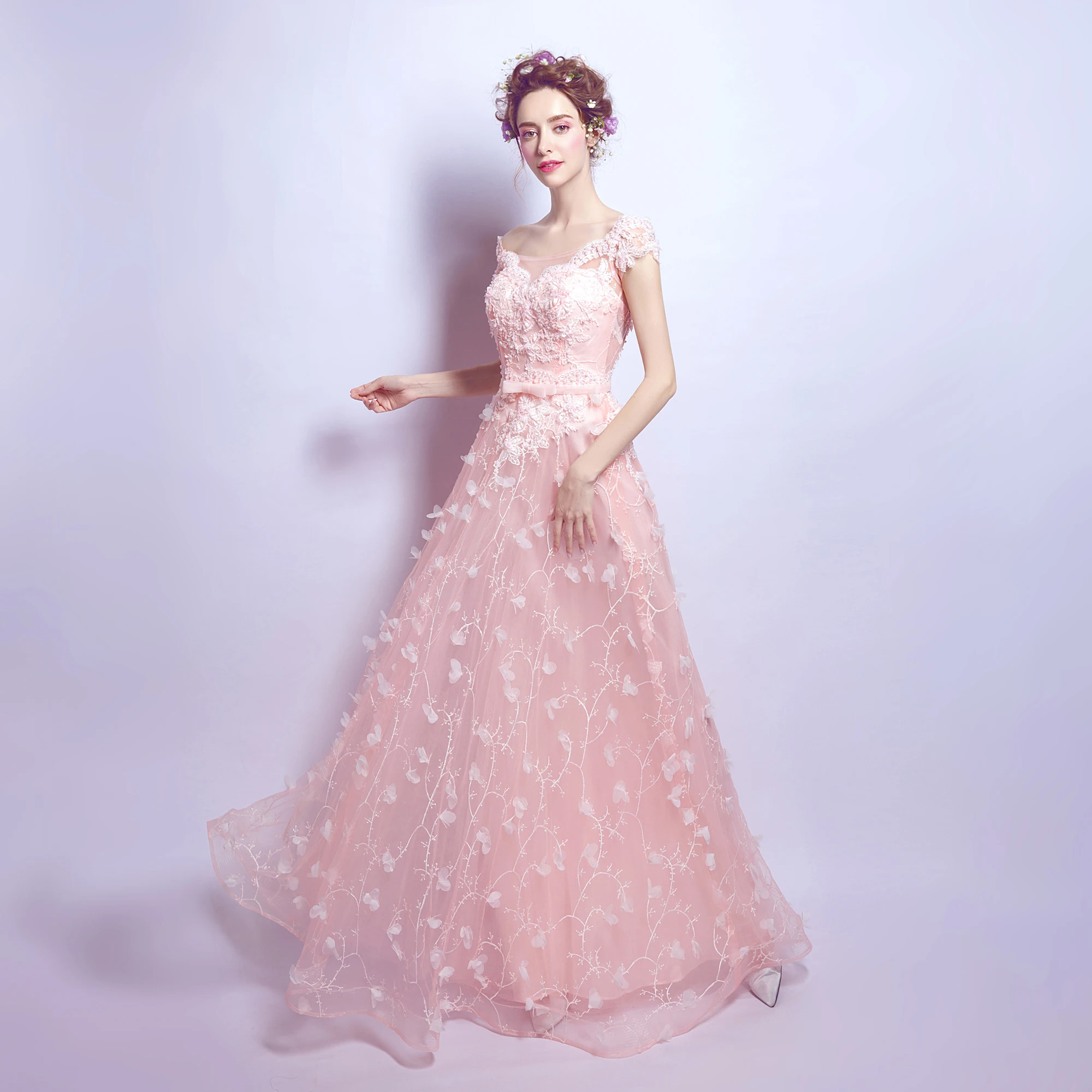 Новое поступление 2017 в наличии женское свадебное платье светлое Розовое