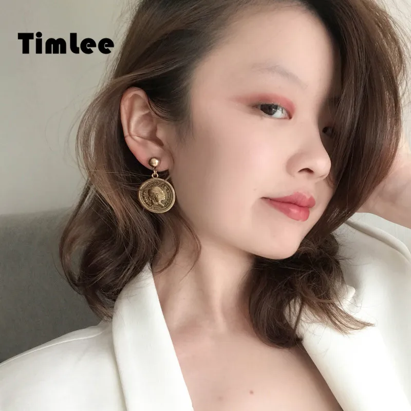 Винтажные висячие серьги Timlee E054 в стиле панк из металлического сплава с монетами