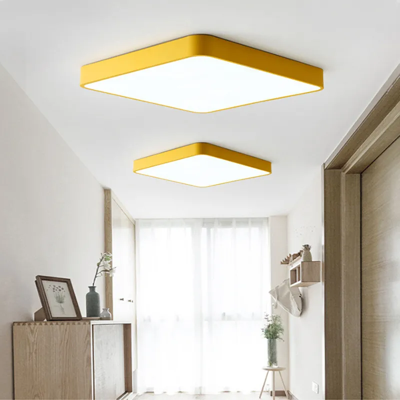 Nordic living room ceiling lamp ultra-thin rectangular 5cm macaron children creative color warm simple aisle bedroom light | Лампы и