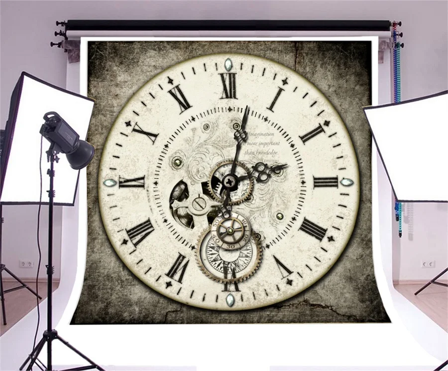 Laeacco Retro Gear Clock Wall Scene Portrait Photography Backgrounds Custom Camera Photographic Backdrops For Home Photo Studio |