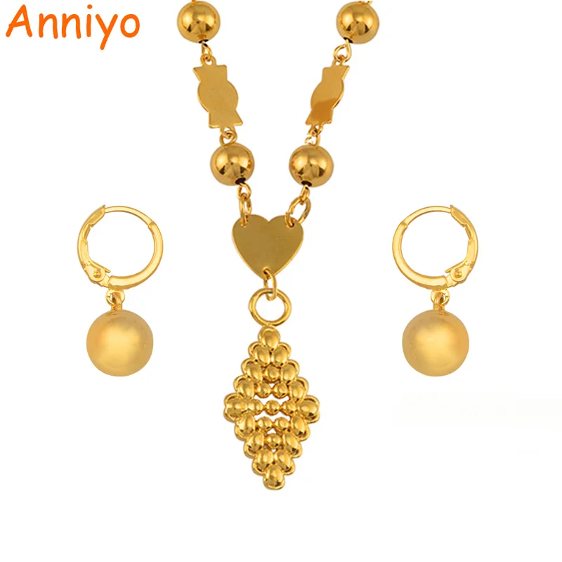 

Anniyo Micronesia Jewelry sets Ball Beads Pendant Necklace Earrings Women Round Bead Chain Marshall Jewellery Gifts #143706