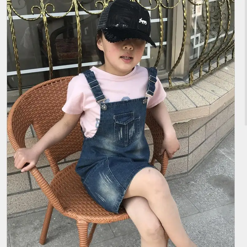 New Fashion 2017 Spring Autumn Baby Girls Overalls Summer Clothes Children Cotton Denim Strap Dresses Jeans Bow Sling Dress | Детская