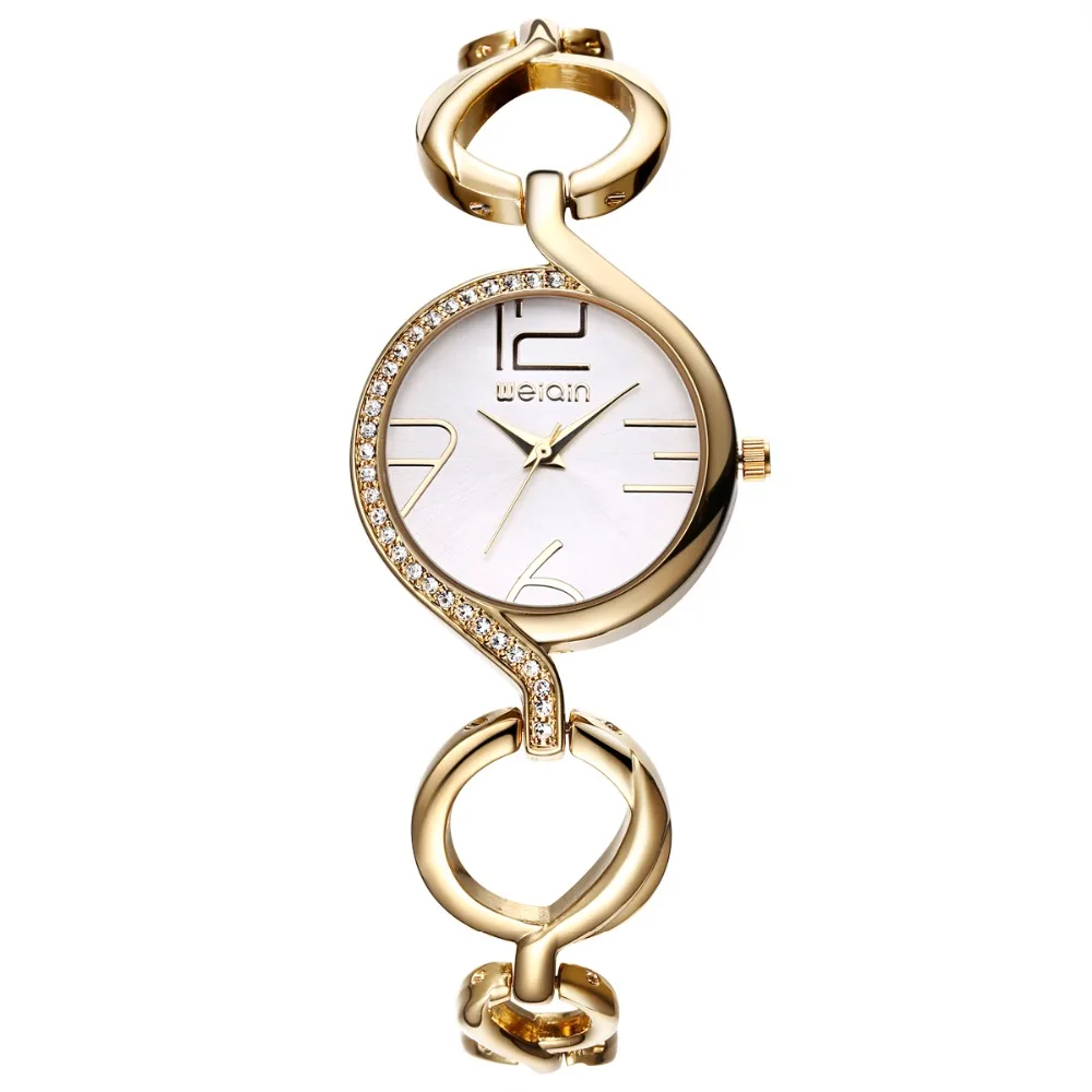 WEIQIN горный хрусталь ободок золотые часы женские кварцевые watcn аналоговые модные