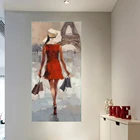 Современная Красная девушка в платье, модный портрет, художественное 3d-изображение ручной работы, картина маслом для крыльца, прихожей, офиса, домашний декор, Прямая поставка