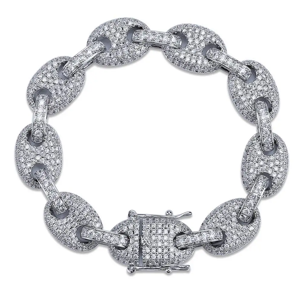 Silver 12 мм радуга персонализированные кубинские звенья браслет Iced Out мужские хип-хоп ювелирные изделия медный материал золото серебро цвет браслет цепочка - Окраска металла: Silver