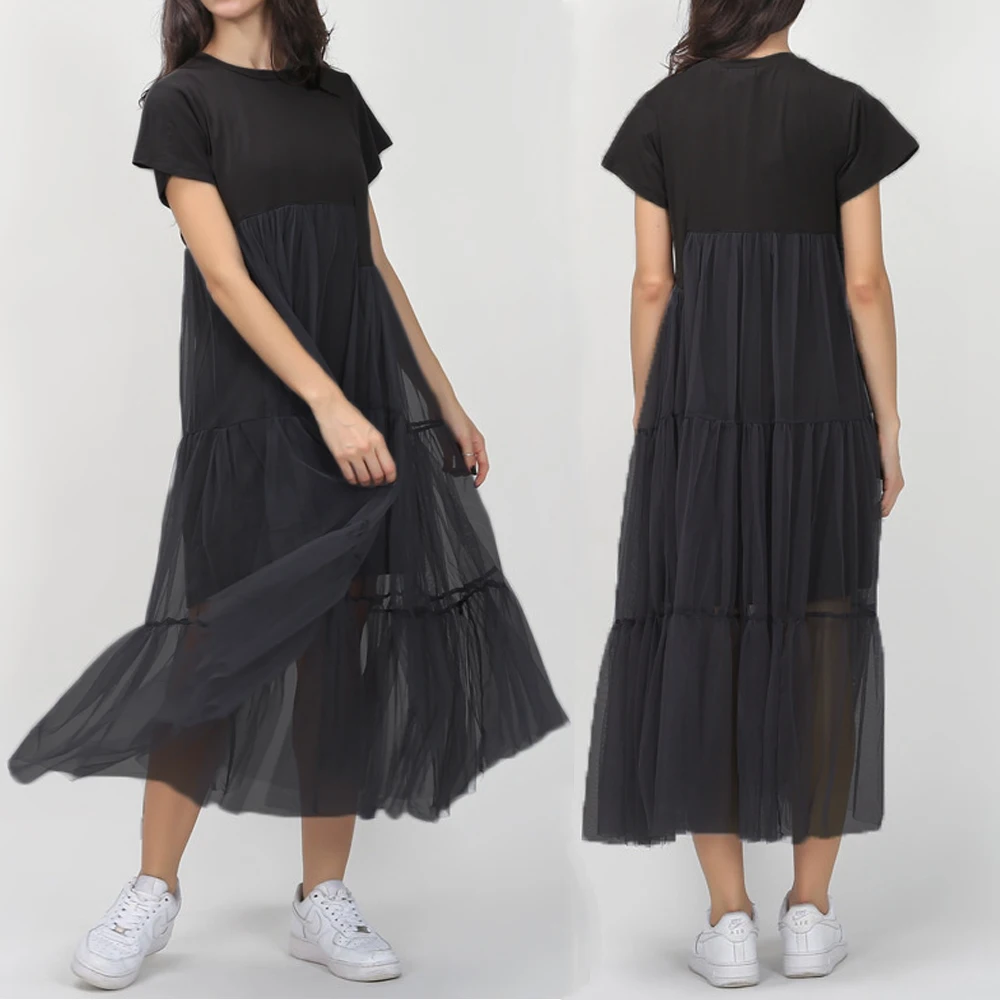 Платье женское однотонное с коротким рукавом хлопок Стильное повседневное